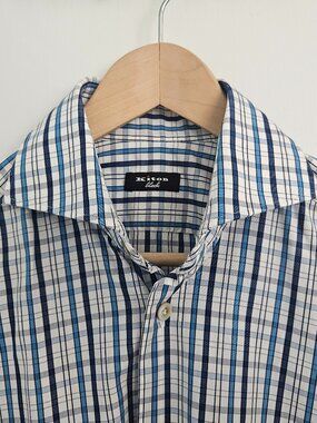 Kiton Black Dress Shirt – Blue Multi-Check, Size US M